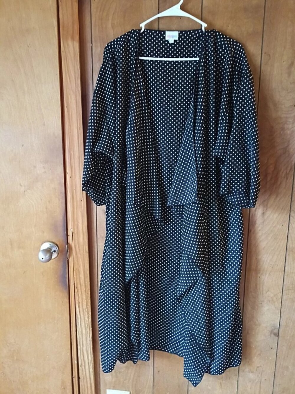 LuLaRoe Black White Polka Dot Open Front Kimono Cardigan Size L 3/4 Sleeve
